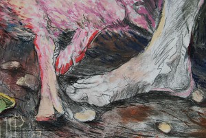 17-2 Detail, Kreuzschleppendes rosa Kuschelschaf, nach Grünewald